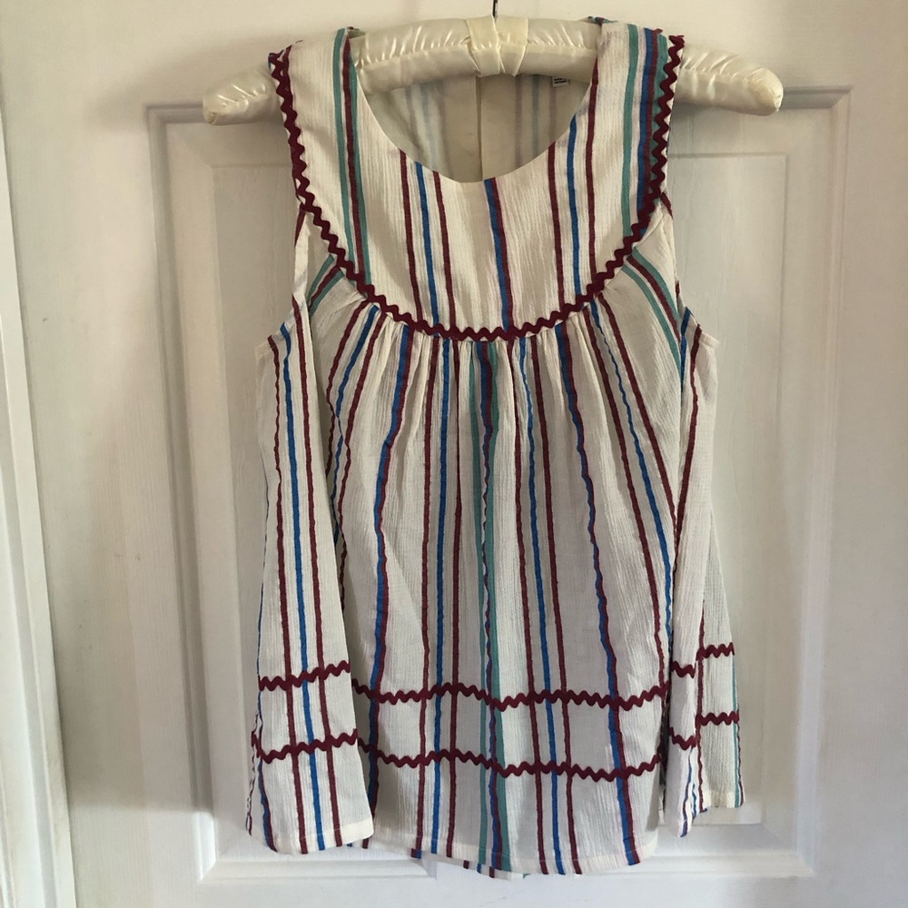 Madewell white babydoll swing tank top With Rickrack Trim Sz XS